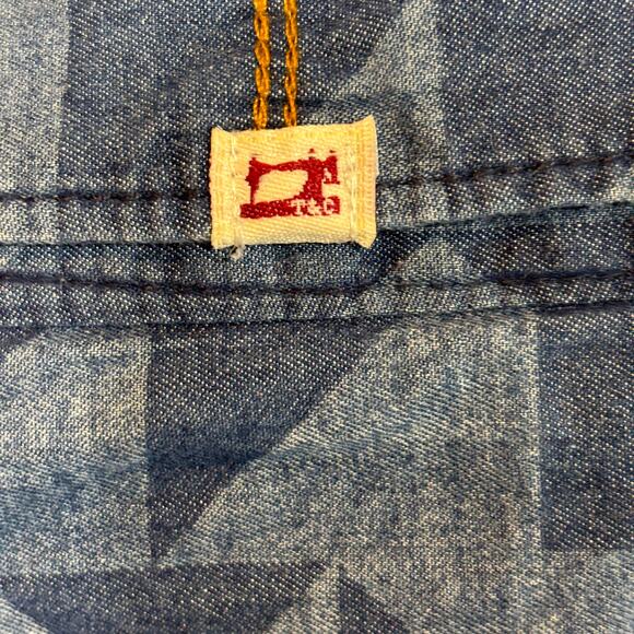 Thread Cloth Distressed Geometric Denim Shirt S Blue Jean Retro Pockets Western - Picture 9 of 9